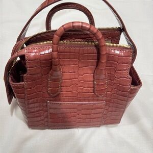 J. Crew Crocodile-Embossed Satchel in Rich Brown